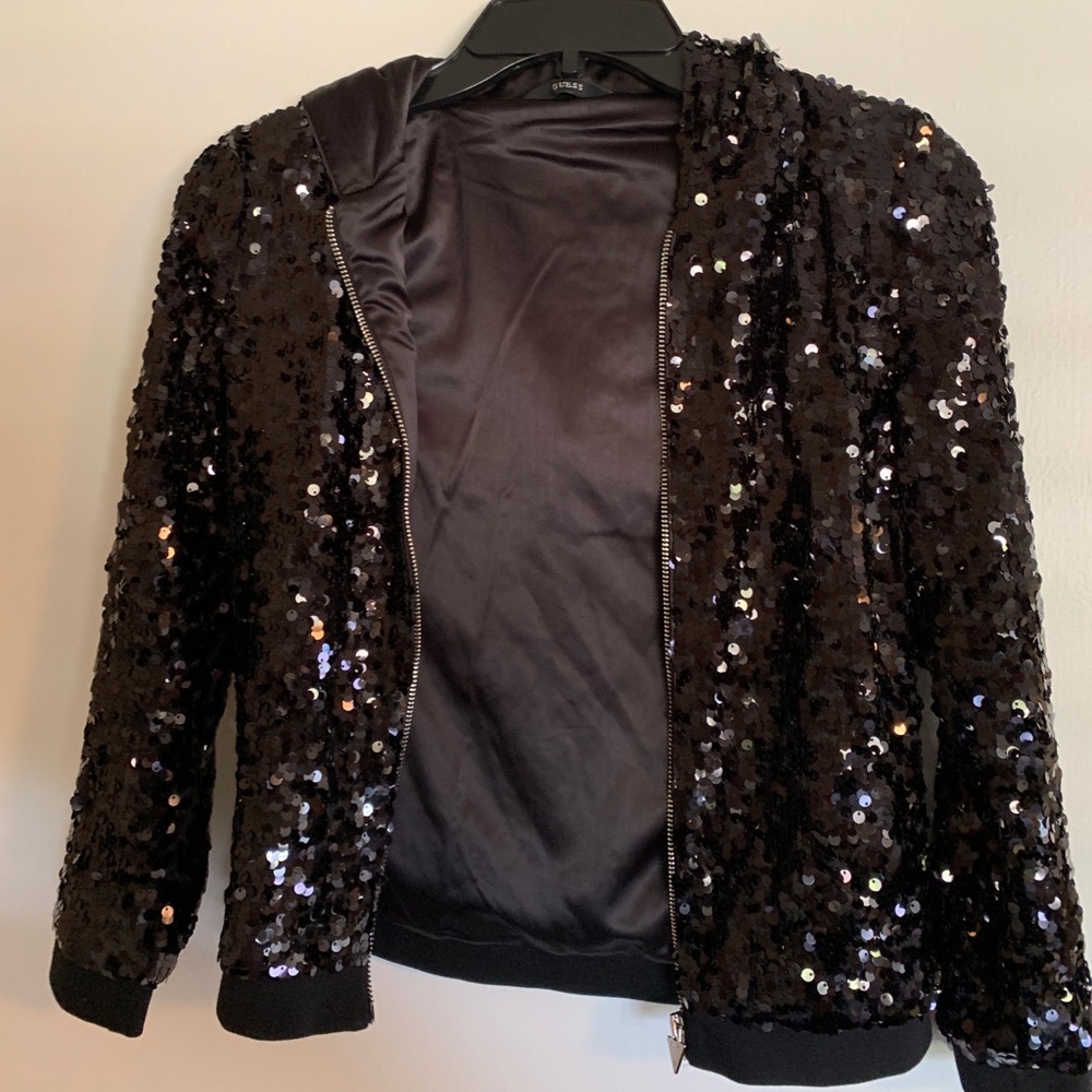 Girls' Big Long Sleeve Zip Up Sequin Hoodie